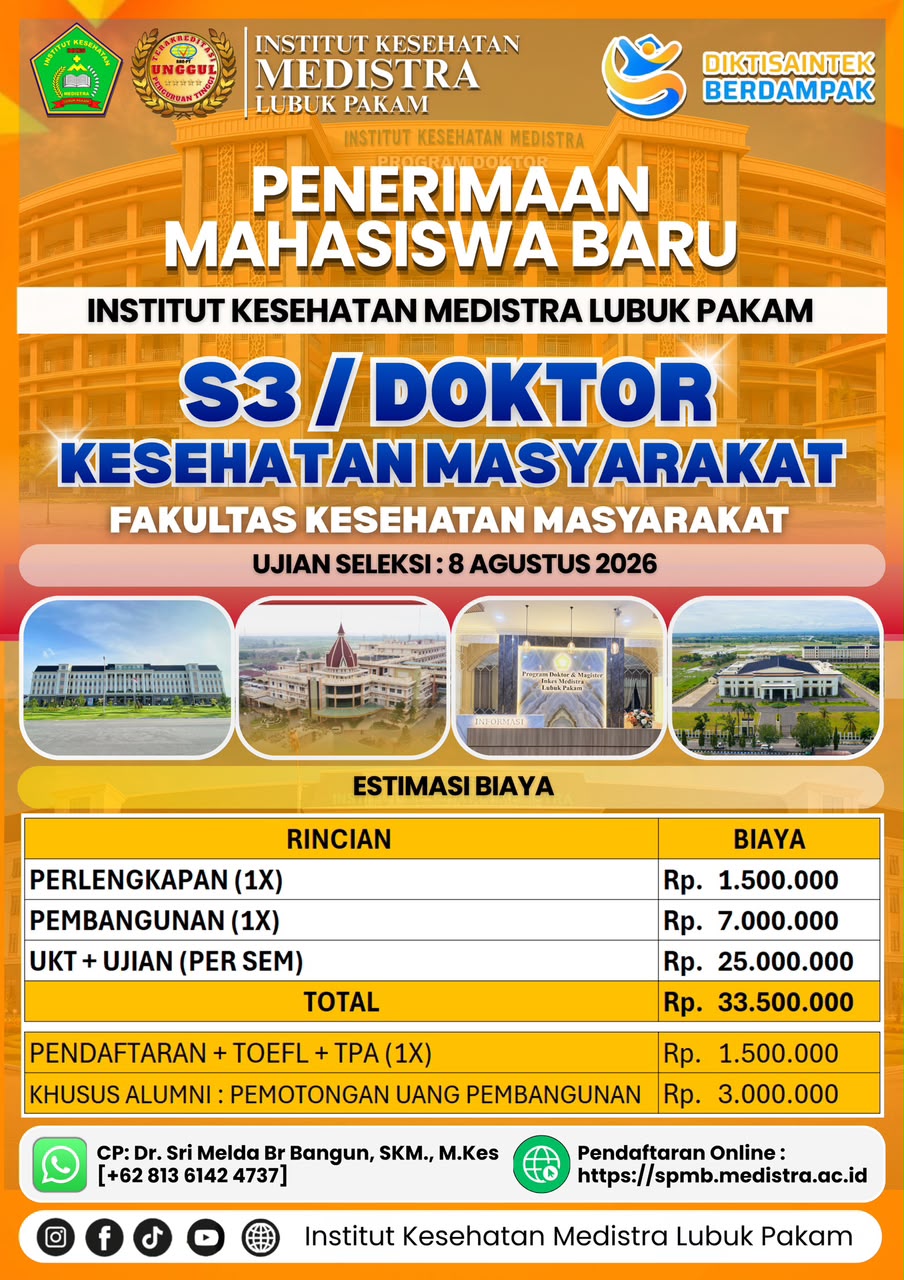 Penerimaan Mahasiswa Baru Program Doktor Kesehatan Masyarakat Institut Kesehatan Medistra Lubuk Pakam
