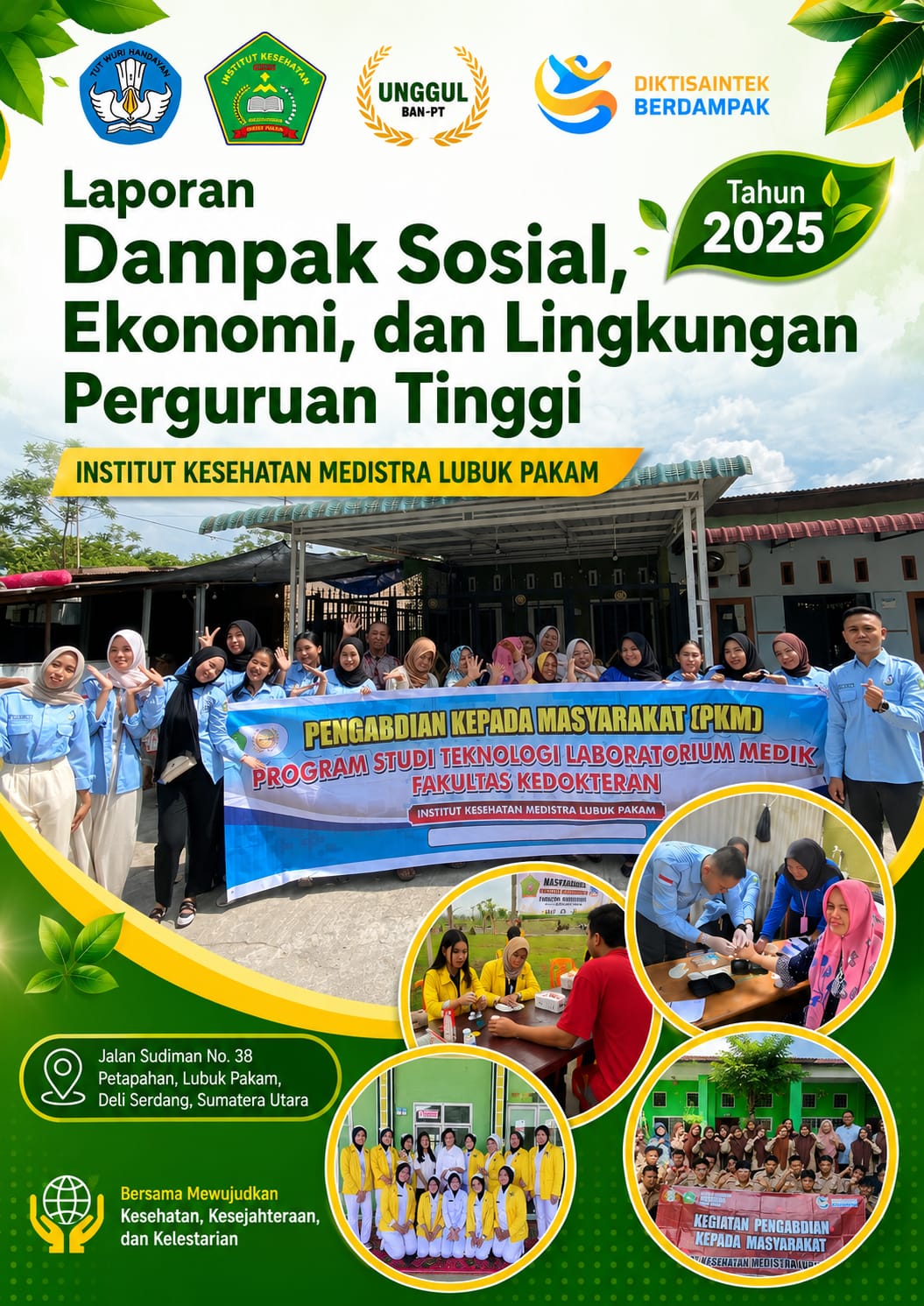 Sampul Laporan Dampak Sosial, Ekonomi, dan Lingkungan Institut Kesehatan Medistra Lubuk Pakam